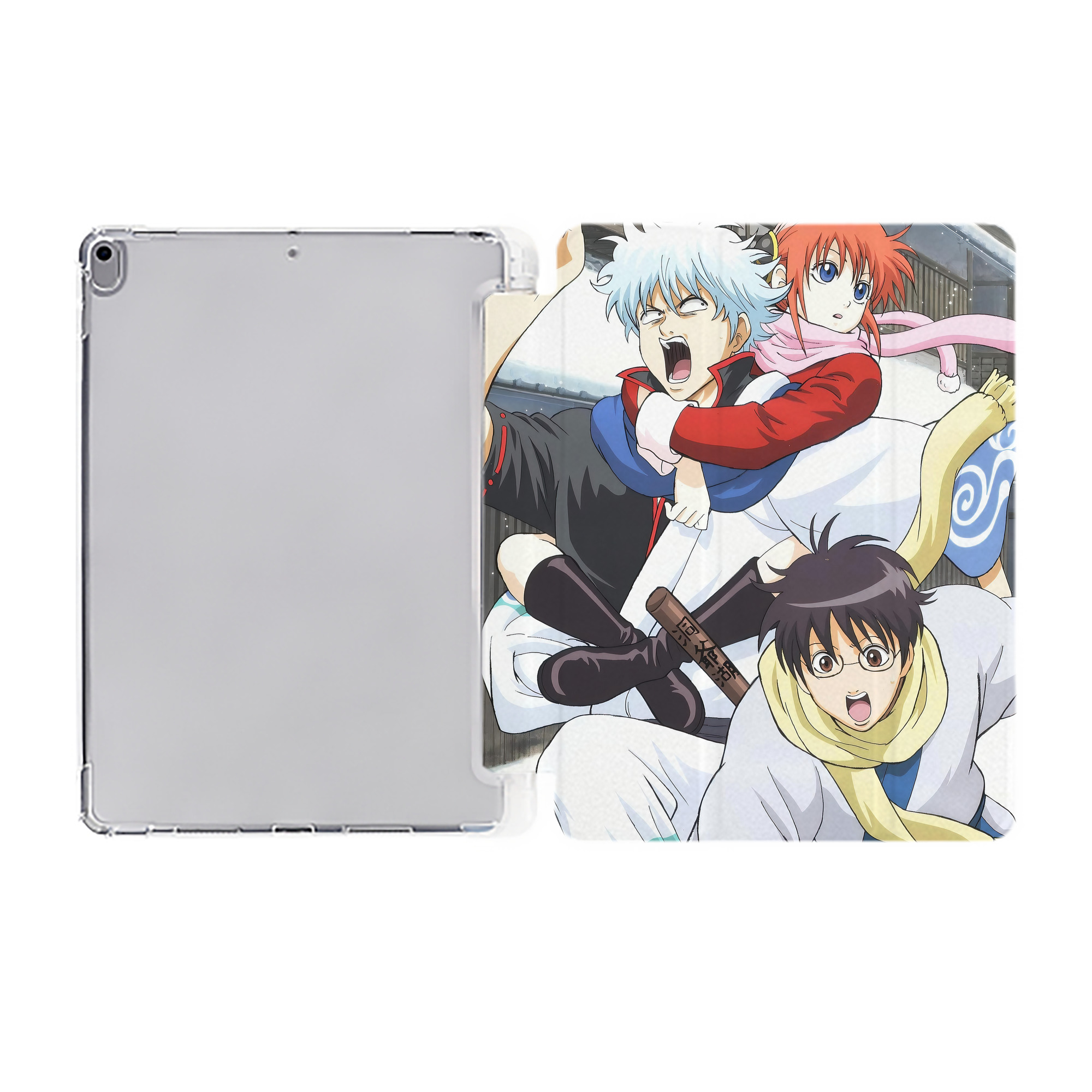 ぎんたま 坂田銀時（さかたぎんとき） 神楽 志村新八（しむら しんぱち） GINTAMA Sakata Gintoki Kagura Shimura Shinpachi IPad ケース ペン収納付き 三つ折りスタンド PUレザー×シリコン 対応機種9.5/10.5/10.9インチ